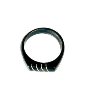 Eco-Friendly Silver Tone Striped Black Wooden Ring Sz 5